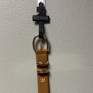 Steve Madden Brown Leather Belt with Gold Buckle